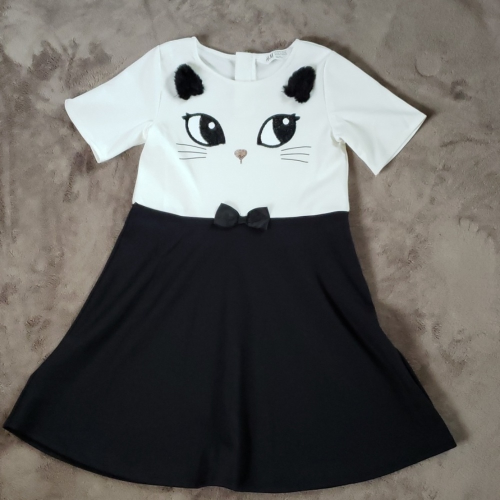 Girl's H&M cat face dress - Y8-10 never worn
